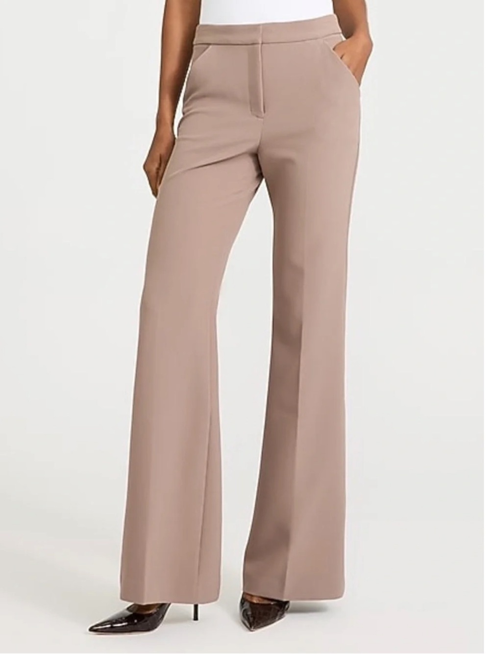 Express Columnist Barely Boot Midrise Pants in Taupe